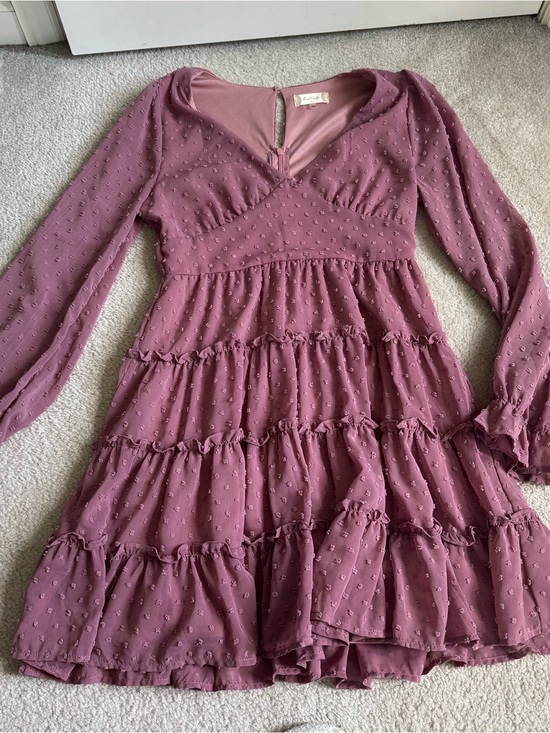 Altar'd State Dresses & Skirts - Women’s Altar’d State Long Sleeve Boho Ruffled Mini Dress Cottagecore Purple